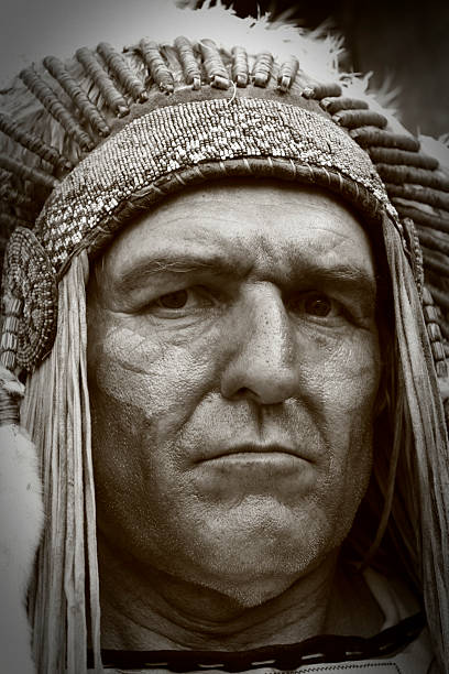 close-up of 원어 칠레식 인도어 타탕카 - native american north american tribal culture tribal chief headdress 뉴스 사진 이미지