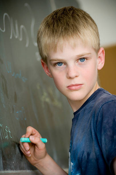 istock Portrait of Little Boy Writing on Chalkboard 108176549