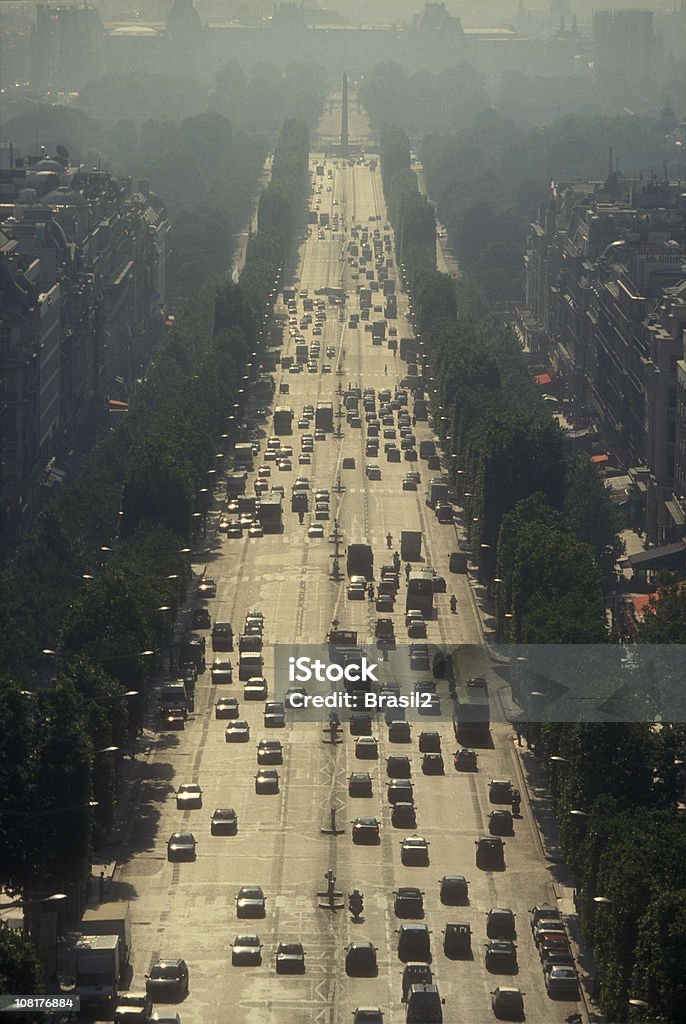 Aerial View of Cars Driving Down Avenue des Champs-Elysees  Chaos Stock Photo