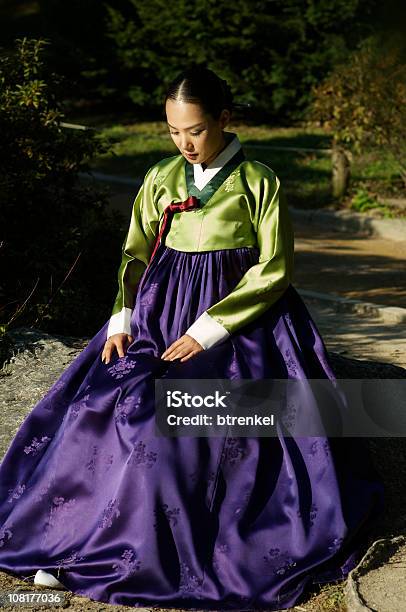 Korean Female In Hanbok Stock Photo - Download Image Now - Hanbok, Korea, Korean Culture