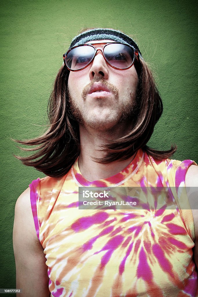 Hippy con Sideburns e Baffo Ritratto - Foto stock royalty-free di 1960-1969