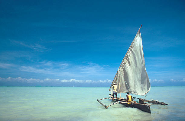 Dhow at the coast of Zanzibar stock photo