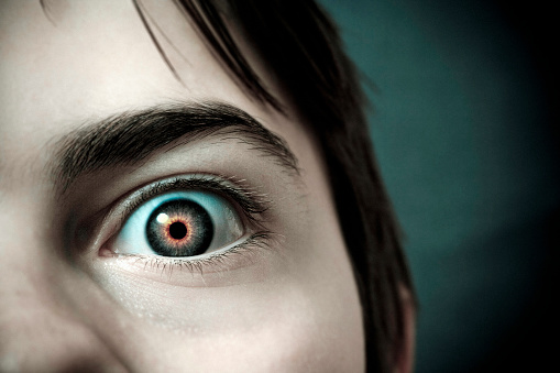 Eye - Iris -Pupil\nPhotograph of an Eye placed on White Backdrop