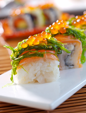 Fresh maki sushi with salmon		