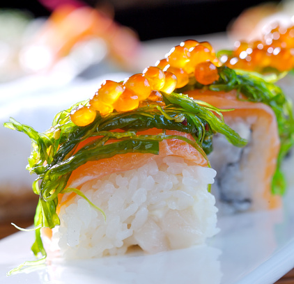 Fresh maki sushi with salmon		