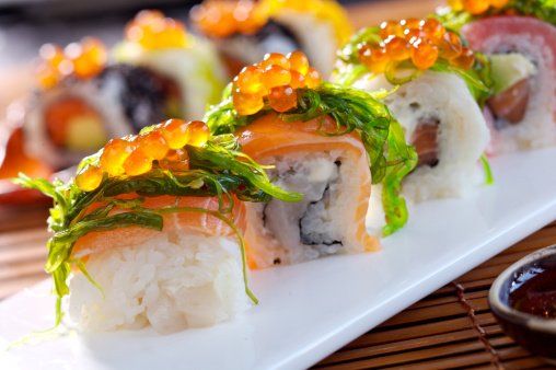 Fresh maki sushi with salmon