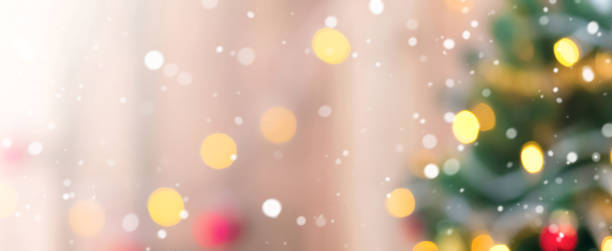 istock Blur Christmas tree with snow and bokeh from decorative light 1081783406