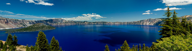 Picturesque aerial view on turquoise lake with granite banks