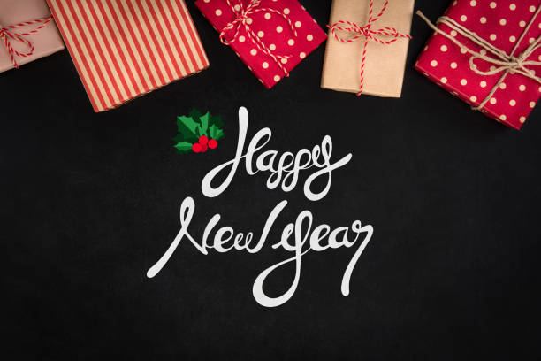 istock Happy New Year text on blackboard background 1081783562