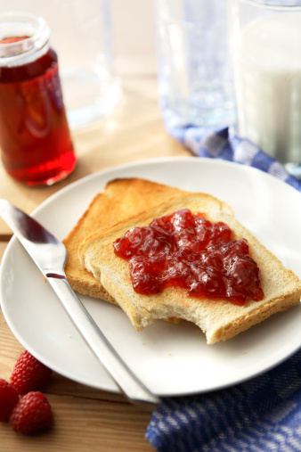 Strawberry Jam on Toast with Natural Drop Shadow- Photographed on Hasselblad H3D2-39mb Camera