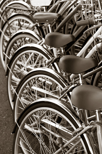 A row of rental bikes