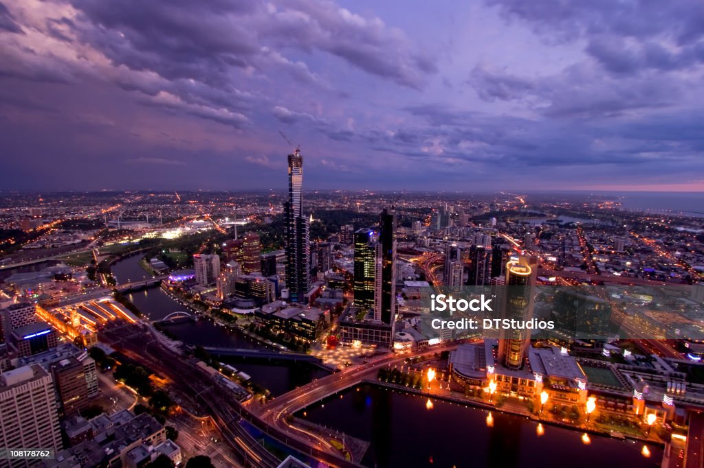 Melbourne City Skyline ao pôr do sol - Royalty-free Melbourne Foto de stock