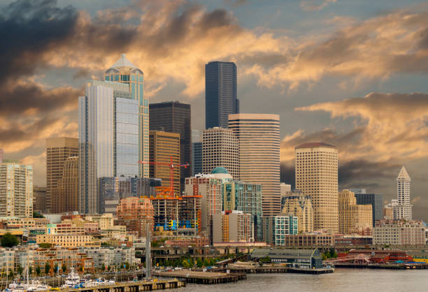 Seattle, USA, and the downtown skyline, early morning.