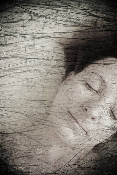 istock Woman With Eyes Closed and Scratches Across Image 108179257