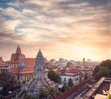 Wat Ounalom At Sunset In Phnom Penh, Cambodia