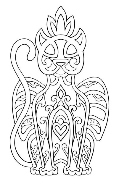 Vector illustration of Ornamental mythical panther.