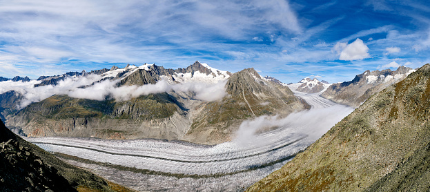 Aletsch glacier panoramic, Alps, Switzerland.