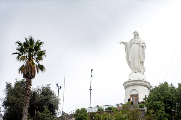 Santiago, Chile - October 12, 2018: Cerro San Cristóbal (Tupahue, San Cristóbal Hill) is a hill in northern Santiago, Chile. the peak is the second highest point in the city.