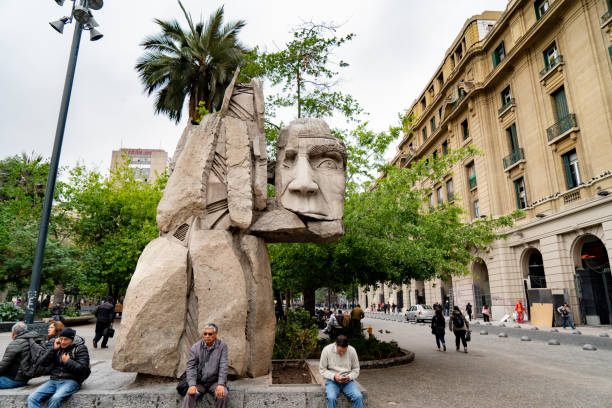 Santiago, Chile - October. 12, 2018: The Plaza de Armas is a main square in Santiago de Chile.There are a lot of people on the tour every day.