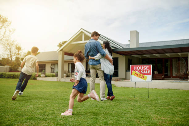 Everyone is excited about the new house stock photo
