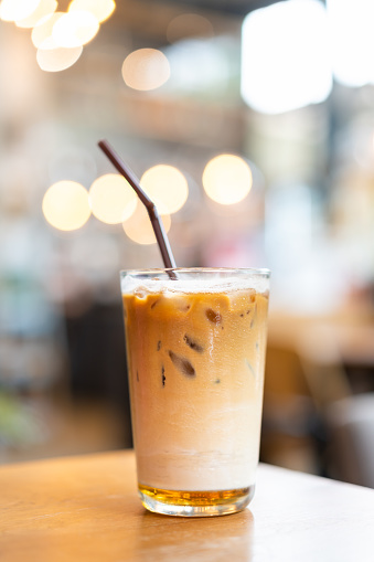 Ice latte coffee in glass, refresh beverage.