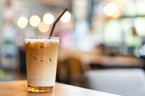 Ice latte coffee in glass, refresh beverage.