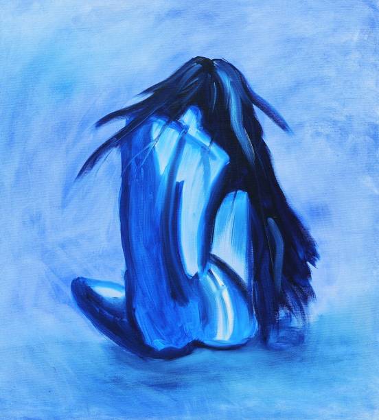 istock Abstract Woman's Portrait in blue Contemporary Art Painting 1081835434