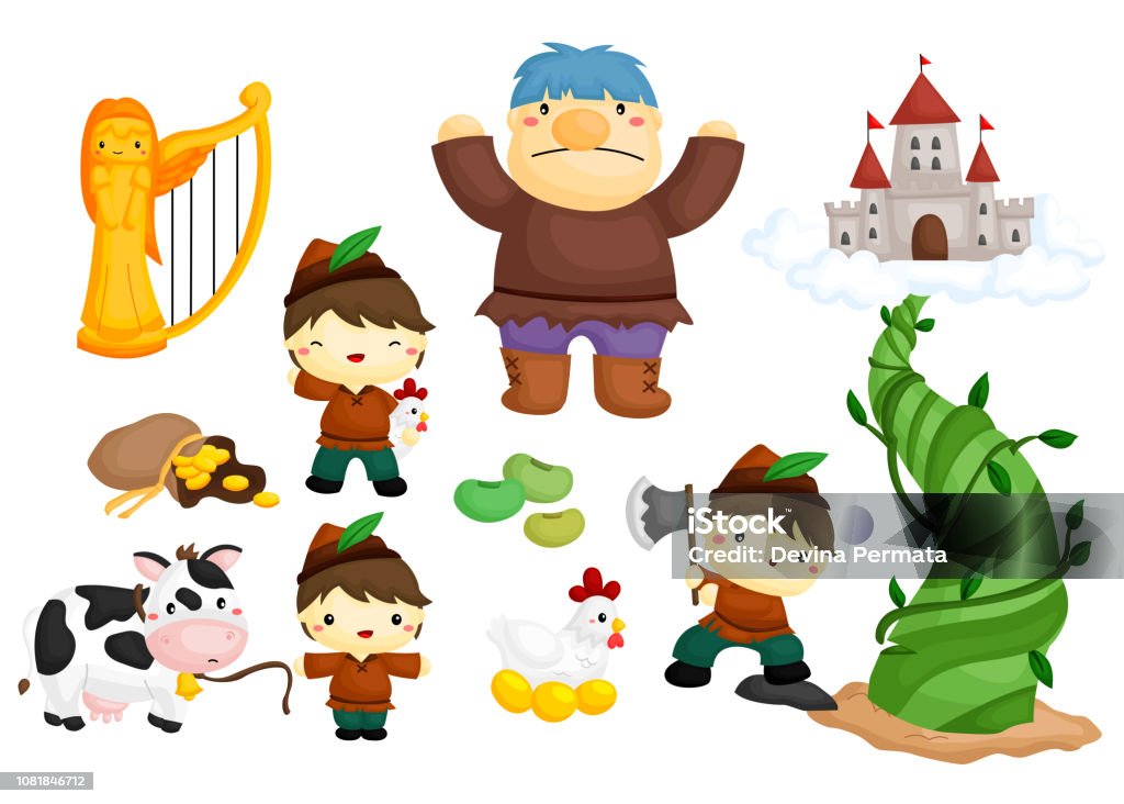 Jack and Beanstalk A vector set with items related to jack and beanstalk story Beanstalk stock vector