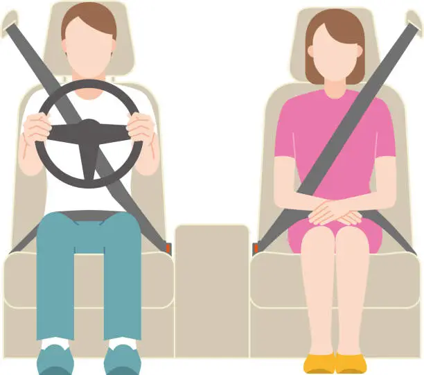 Vector illustration of A man driving. A woman sitting in the passenger's seat.