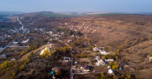 istock Aerial view over small village 1081851450