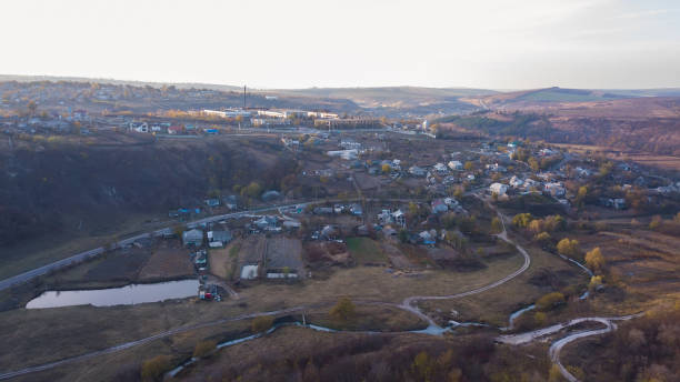 istock Aerial view over small village 1081851550
