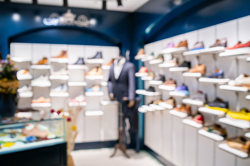 Defocused view of a boutique shoe store in Shanghai.