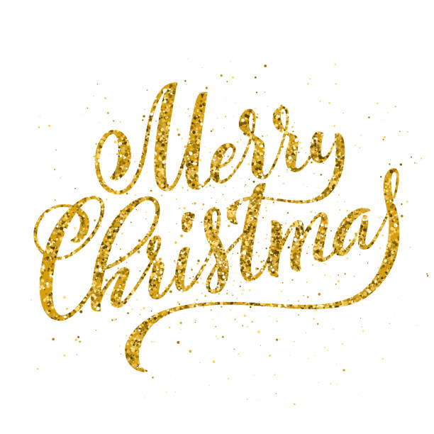 istock Gold Merry Christmas party handwritten lettering. Lettering design card template. Vector. 1081857380
