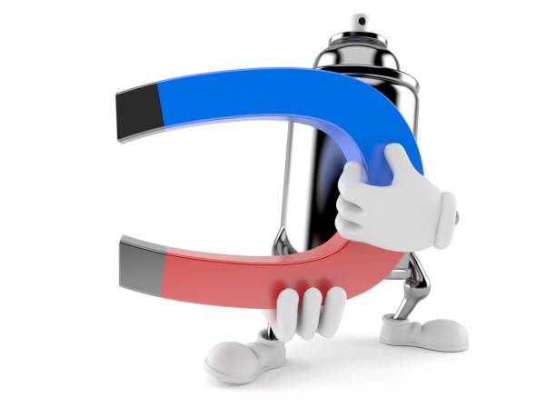 istock Spray can character holding horseshoe magnet 1081860998