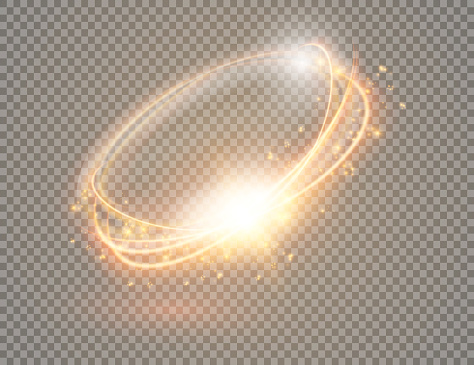 Circular flare transparent light effect. Abstract galaxy ellipse border. Luxury shining rotational glow line. Power energy glowing ring trace. Round shiny frame.