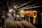 Hard coal mine underground corridor with steel support system and electrical equipment