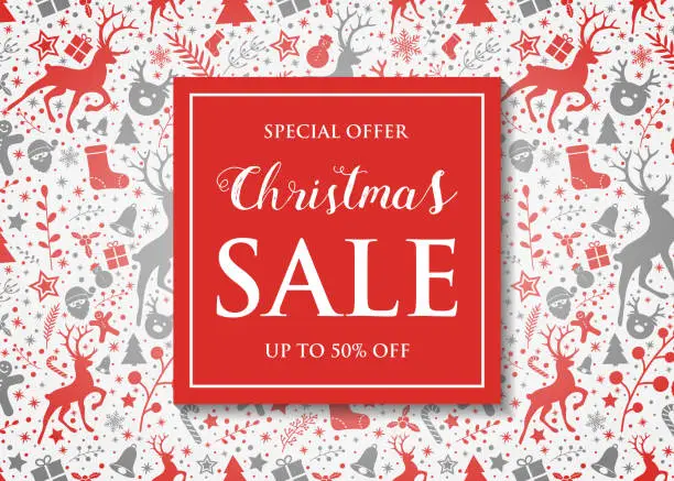 Vector illustration of Christmas Sale poster with decorations. Vector.