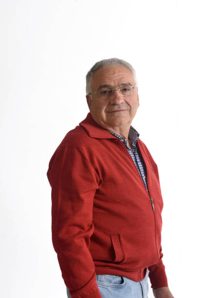 portrait of a senior man on white