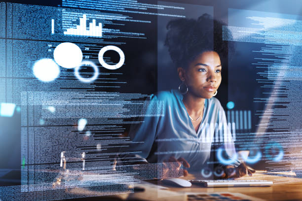 Tweaking some finer details in the data Shot of a programmer working on a computer code at night digital code stock pictures, royalty-free photos & images