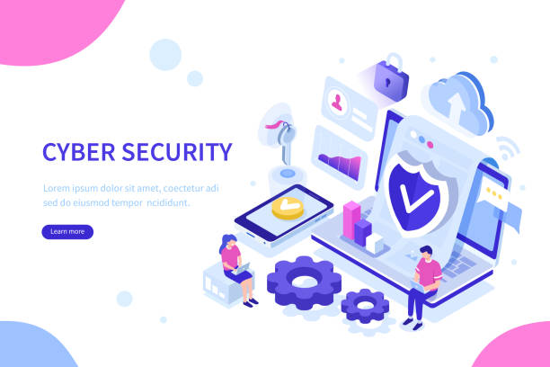 cyber security Cyber security concept with characters. Can use for web banner, infographics, hero images. Flat isometric vector illustration isolated on white background. cyber security awareness stock illustrations