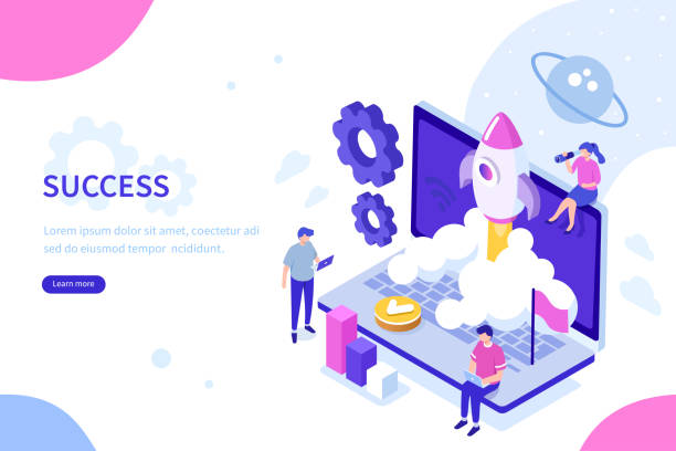 startup Startup concept with rocket launch. Can use for web banner, infographics, hero images. Flat isometric vector illustration isolated on white background. rocket template stock illustrations