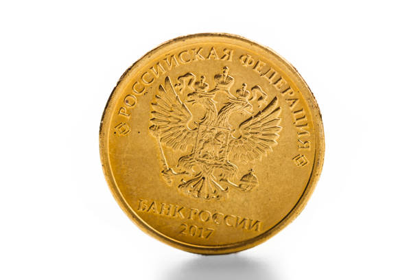 istock New ten Russian rubles coin with Double-headed eagle, isolated on white 1081886370