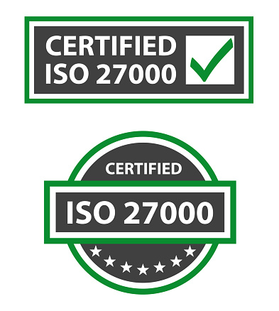 ISO 27000:2018 information technology badges.