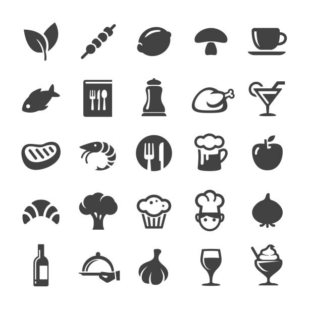 обеденные иконки - смарт серия - food and drink steak meat food stock illustrations
