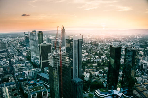 istock Sunset behind the skyline of Frankfurt 1081900736