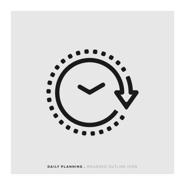 매일 계획 둥근된 라인 아이콘 - calendar personal organizer clock diary stock illustrations