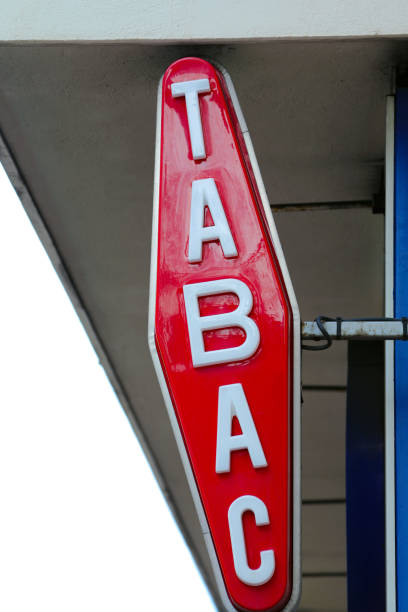 istock Modern White And Red Tabac Sign On Wall 1081911748