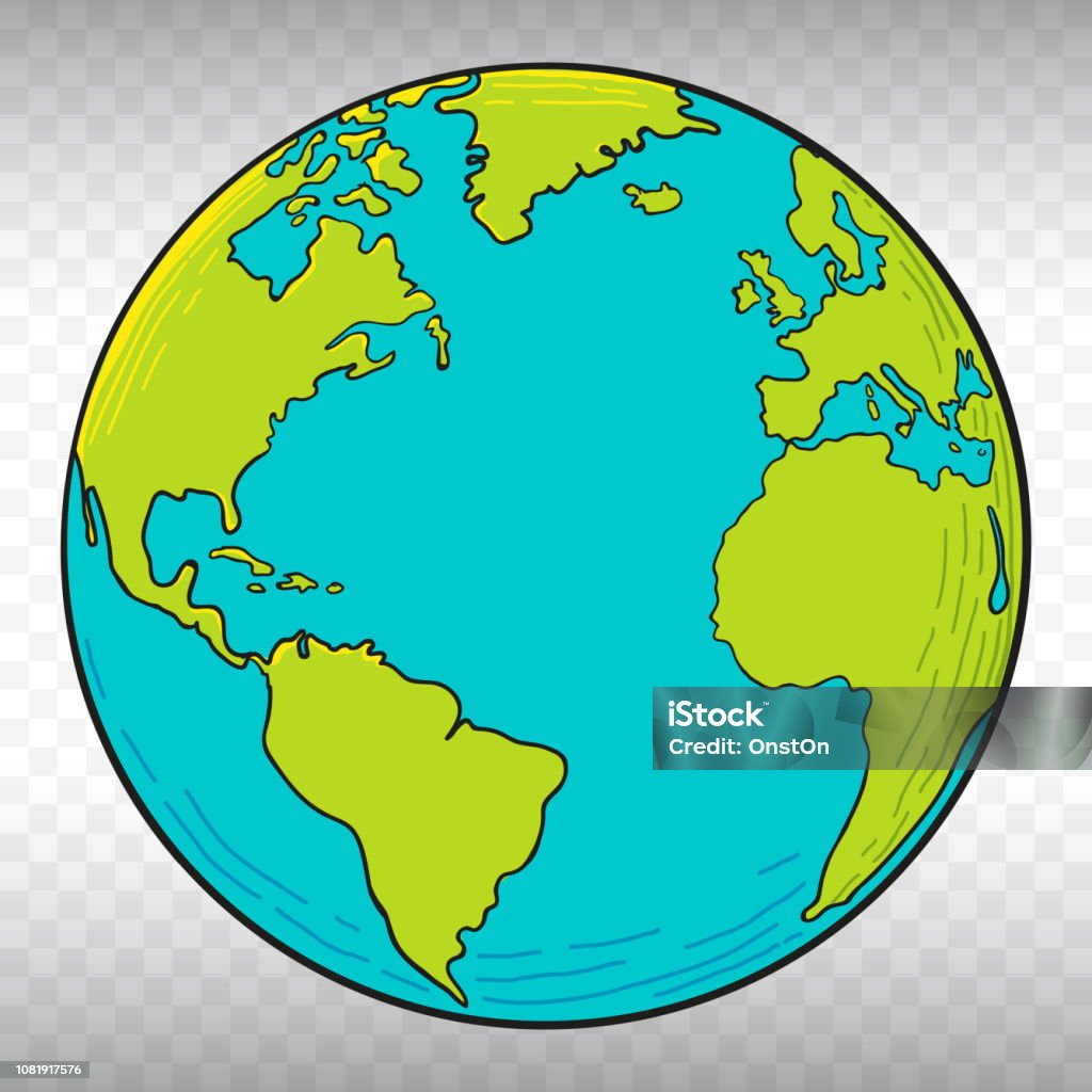 Hand Drawn Planet Earth Vector Illustration with Transparent Background. Planet Earth Vector Illustration with Transparent Background Globe - Navigational Equipment stock vector