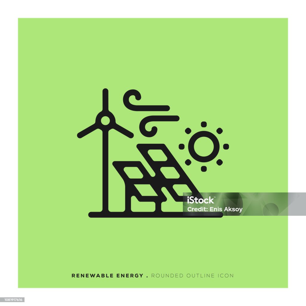 Renewable Energy Rounded Line Icon Solar Energy stock vector