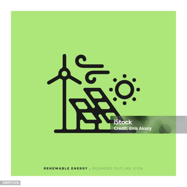 Renewable Energy Rounded Line Icon Stock Illustration - Download Image Now - Solar Energy, Icon Symbol, Solar Power Station